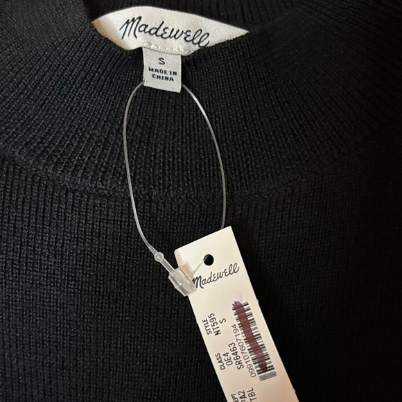 Madewell Black Merino Wool Mockneck Sweater S Puff Sleeve Ruffle Hem NWT - Picture 7 of 8